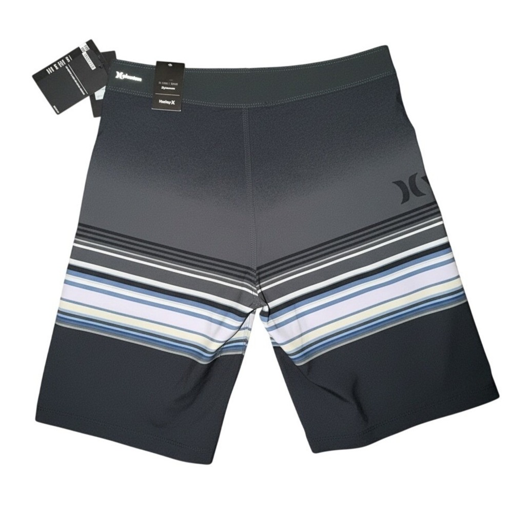 Hurley Mens Phantom Spectrum Board Shorts Black Charcoal‎ Striped, Size 33, NWT - Picture 3 of 7